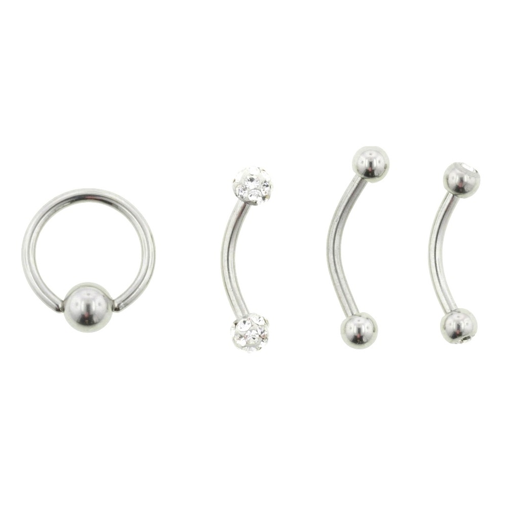 16G Clear Crystal Eyebrow + Belly Button Set Limited Edition, 6 pieces
